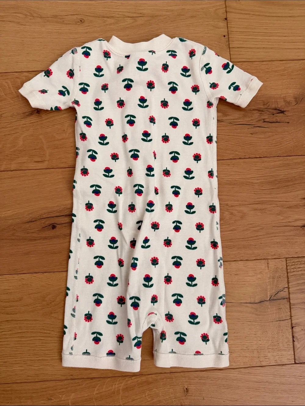 Hanna Andersson Cream Short-Sleeve One-Piece with Pink Floral Print
